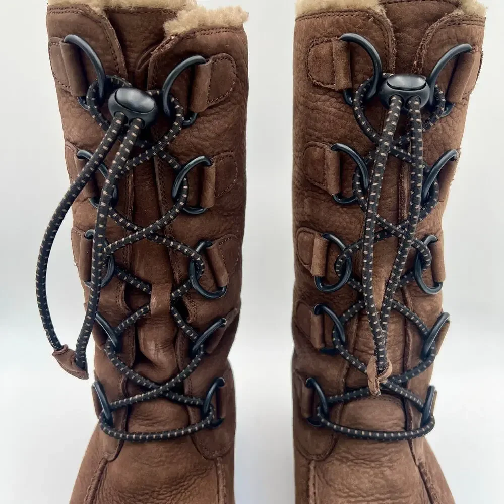 FitFlop Mukluk Moc 2 Boots Womens 8 Brown Leather Shearling Lined Tall Winter